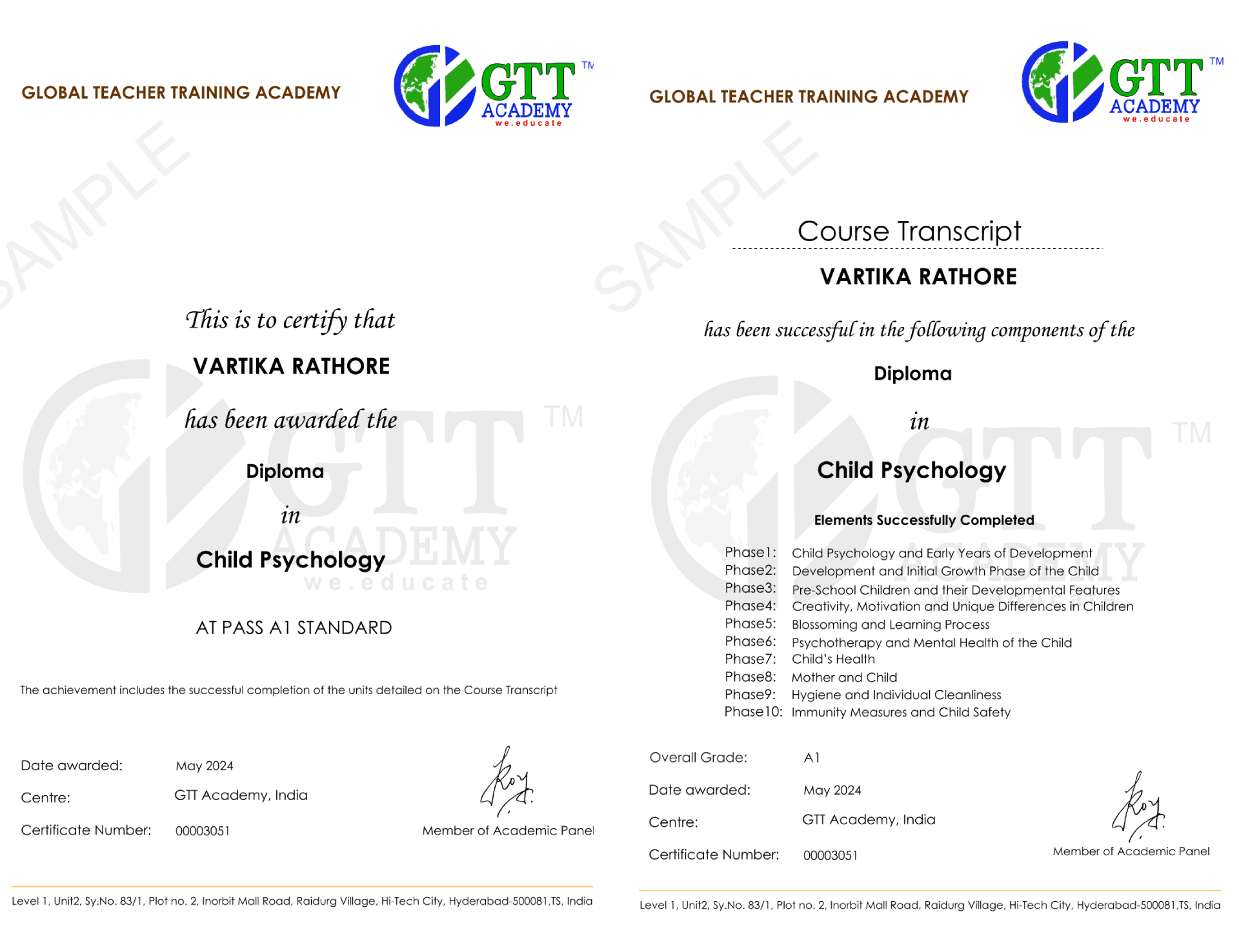 Certificate and Transcript